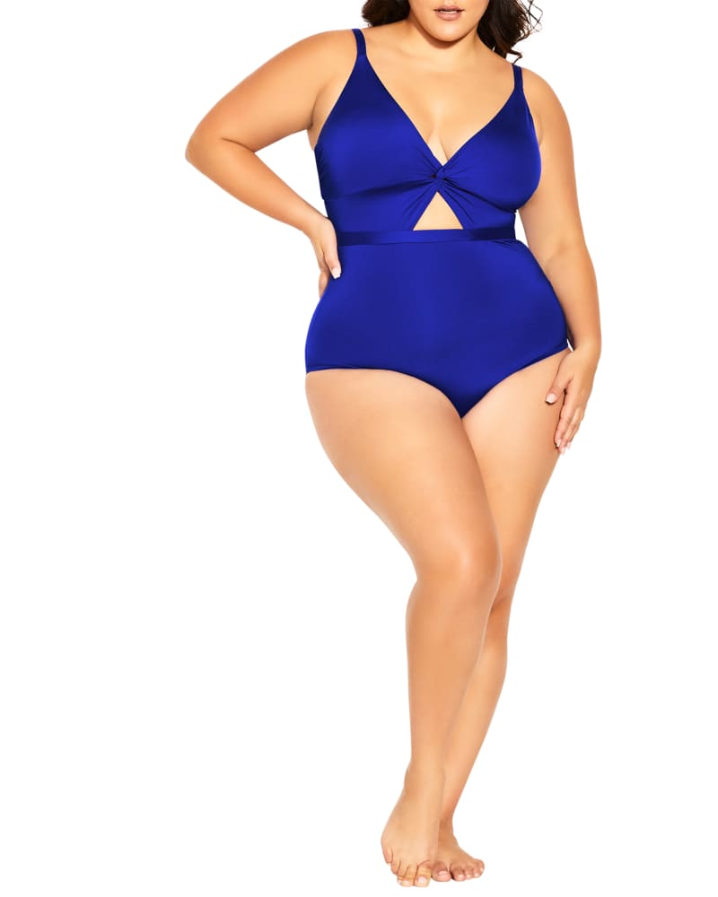 Front of a model wearing a size XS Sadie Majorca One-Piece in Cobalt by City Chic. | dia_product_style_image_id:209965